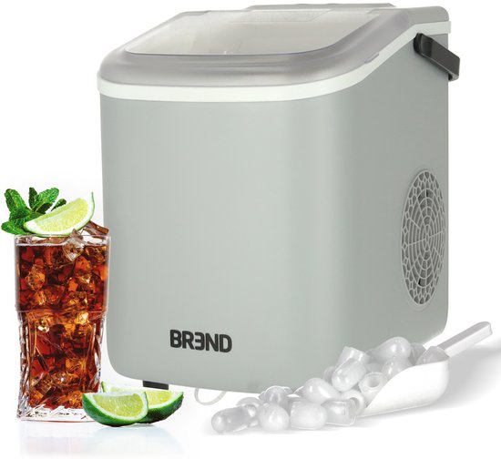BREND BR-2213 Machine à glaçons avec cuillère et plateau d'égouttage - Grands L ou petits S glaçons - Machine à glaçons portable - 10 kg en 24 heures - Gris