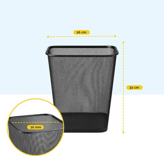 BRASQ 2x Paper Bin Square - Black - 12 Liter - Trash can - Garbage can - Waste bin - Paper basket - Metal - Set of 2