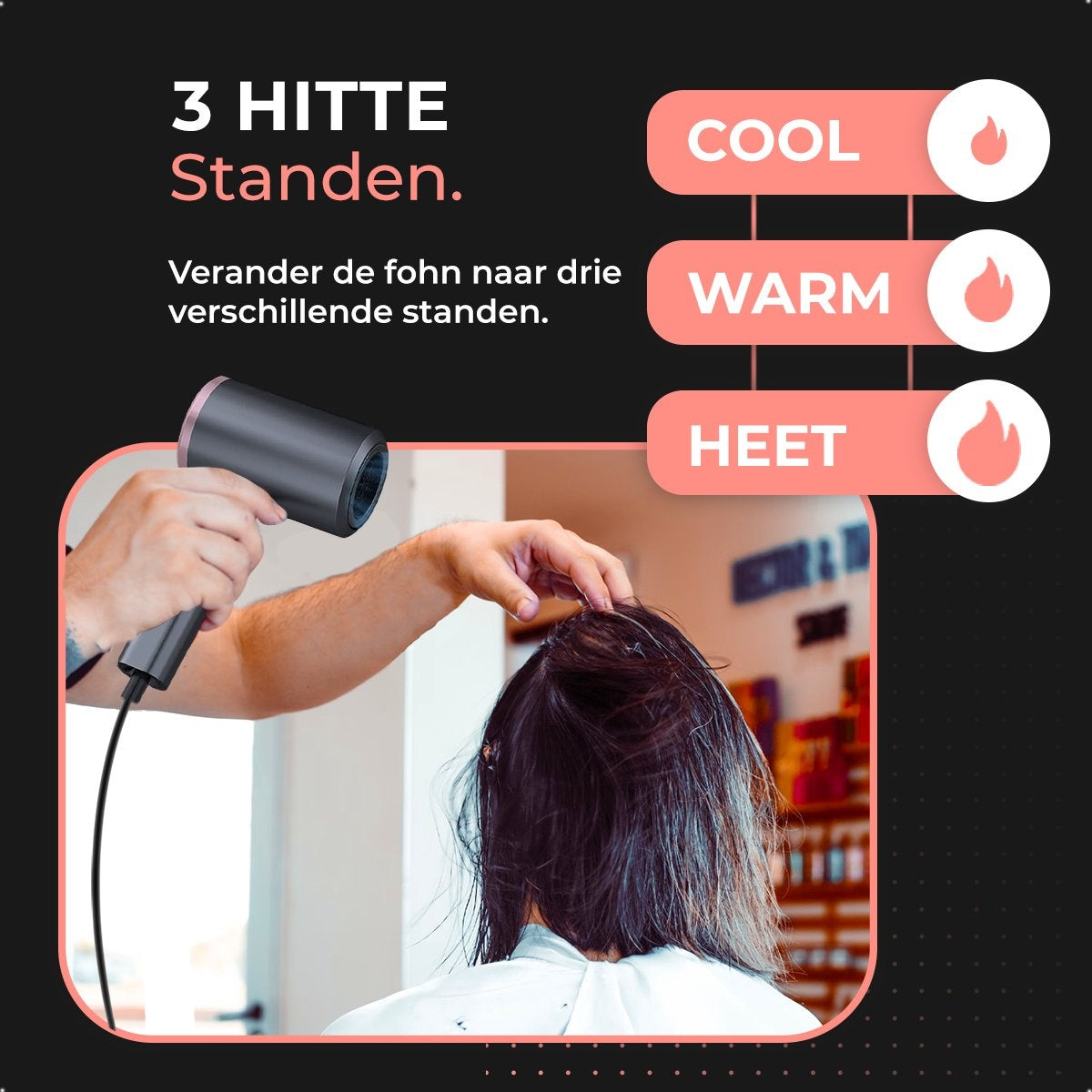CAPELLI Sèche-cheveux avec diffuseur - Sèche-cheveux - ionique - pliable - 3 positions - Pink Gold