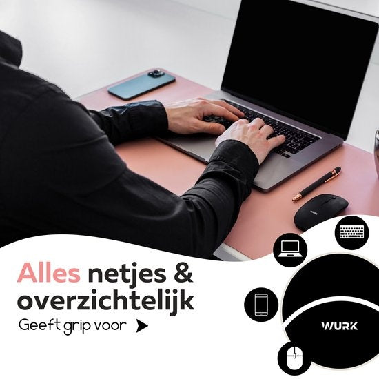 WURK Tapis de bureau professionnel en cuir synthétique - Organisateur de bureau - Accessoires de bureau - Tapis de souris XXL- Inclut un clip pour câble - 80x40 - Rose