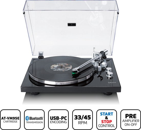 Lenco Tourne-disque avec Bluetooth - Bras de lecture et contrepoids en métal - Ligne Lenco Expertise - LBT-215BK - Piano Black