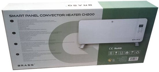 BRASQ Smart Convector Heater White - Chauffage électrique - Chauffage avec WiFi jusqu'à 2000 Watts - 2 réglages - Résistant à l'eau - jusqu'à 20M2