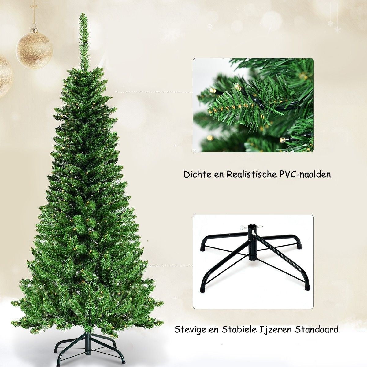 Coast Artificial Christmas Tree Narrow - WITH Warm White LED Lights - Green - 135cm
