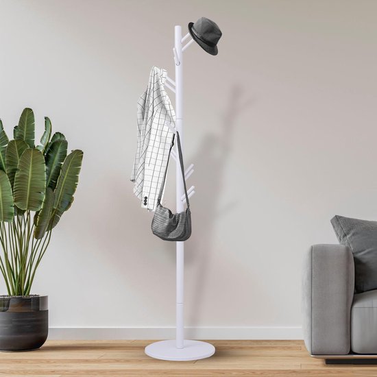 Bayt Porte-manteau - Porte-manteau sur pied - Porte-manteau bois - Porte-manteau sur pied - Porte-manteau - 8 crochets - 175 cm - Blanc