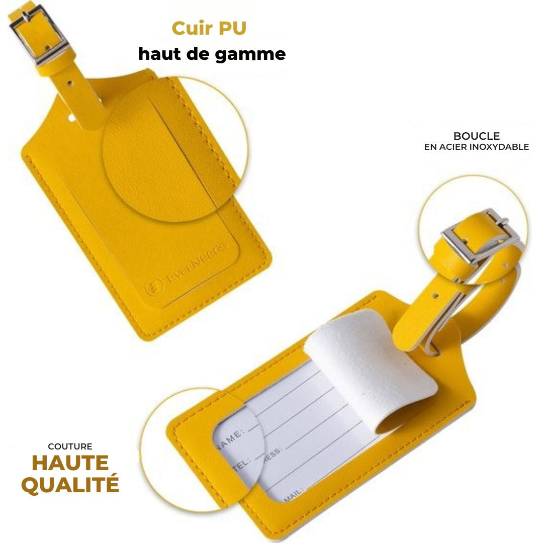 Etiquettes de bagage pour valises - EverNeeds - Cuir PU - 2 pièces - Jaune