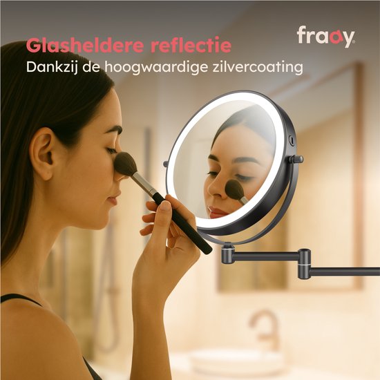 Fraay® Miroir de maquillage avec éclairage LED - grossissement 10x - Miroir grossissant avec lumière - rechargeable - Miroir de rasage - Miroir de salle de bain - noir