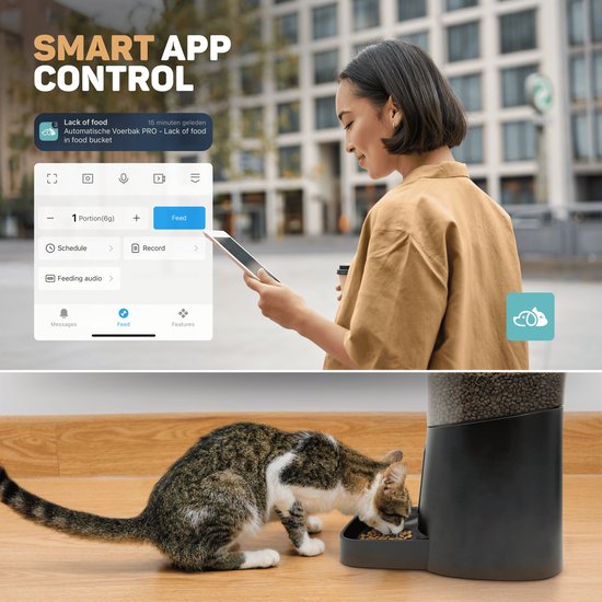 Vulpes Goods® Pets - Mangeoire automatique - Chat et chien - Mangeoire avec application - Distributeur de nourriture - 6L - Noir - Version PRO