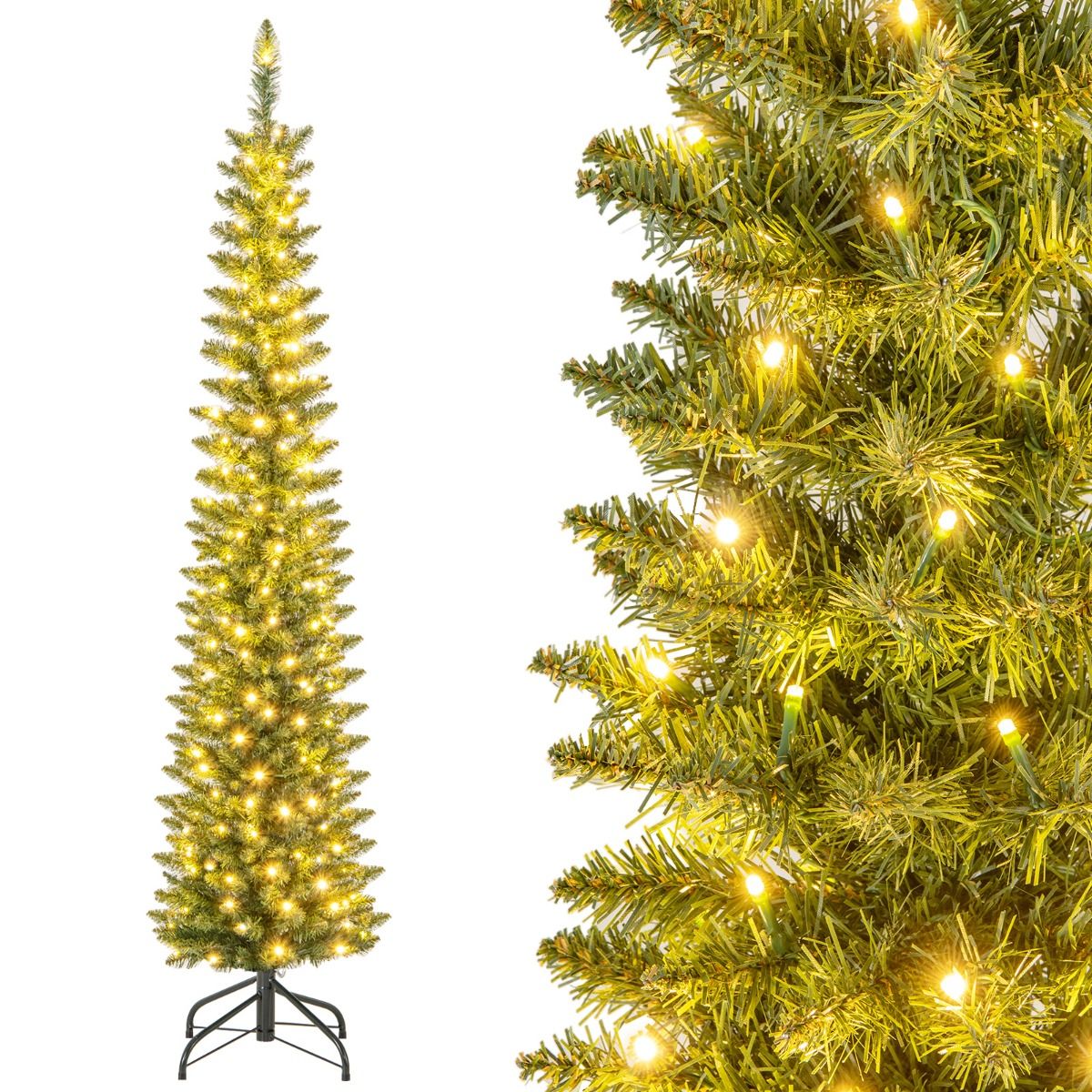 Sapin de Noël artificiel « Coast » avec 390 branches - 180 lumières LED blanc chaud - 180 cm de haut - Vert