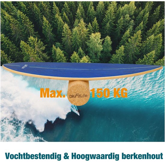 DH FitLife Planche d'équilibre en bois à bascule - Planche d'équilibre pour enfants et adultes - Fitness d'intérieur et entraînement de base, bleu