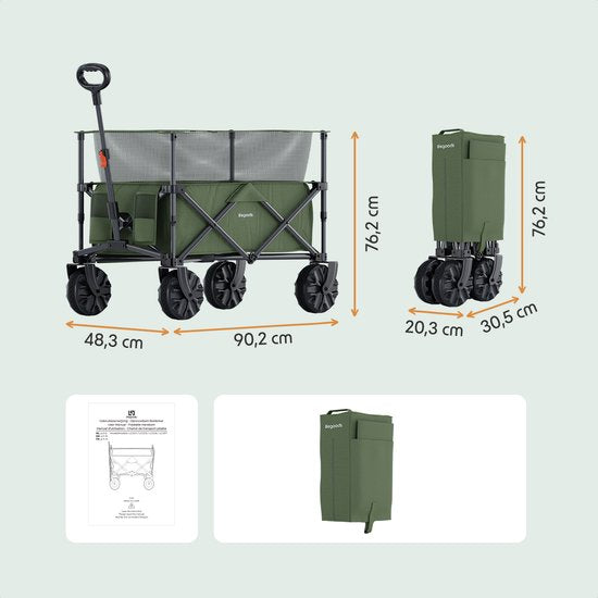 Chariot pliable - LifeGoods - Wagon pliable - 100KG - 230L - avec housse de protection - vert