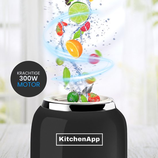 KitchenApp Blender to go - Mixeur rétro - Smoothie maker - Comprend deux tasses et de nombreux accessoires - Noir