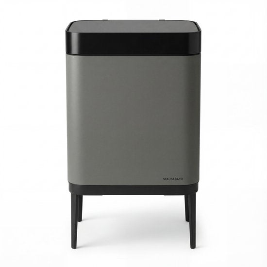 Poubelle 60 litres - Avec anneaux de tri sélectif 2 x 30 litres - 2 compartiments - Acier inoxydable - Gris graphite - 42 x 33 x 76 cm - STAUS&BACH Nuvio