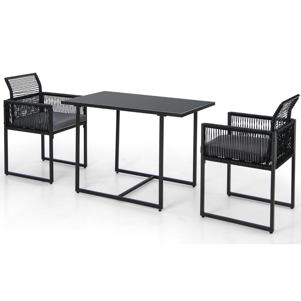Coast Terrace Furniture Set 3-Piece PE Rattan Black with Folding Backrest, Table 108x60x72 cm and Chairs 54x52x85 cm