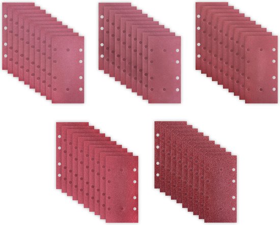 VONROC Jeu de papier de verre 92 x 187mm- 50 pièces - Pour ponceuses orbitales - Fixation Velcro
