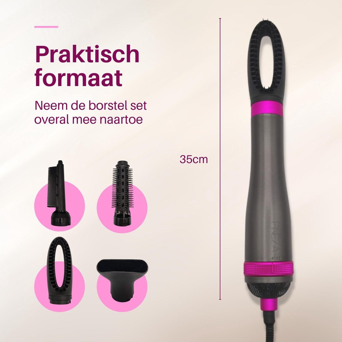 Fineza - Set de brosses pour sèche-cheveux - Noir/Rose