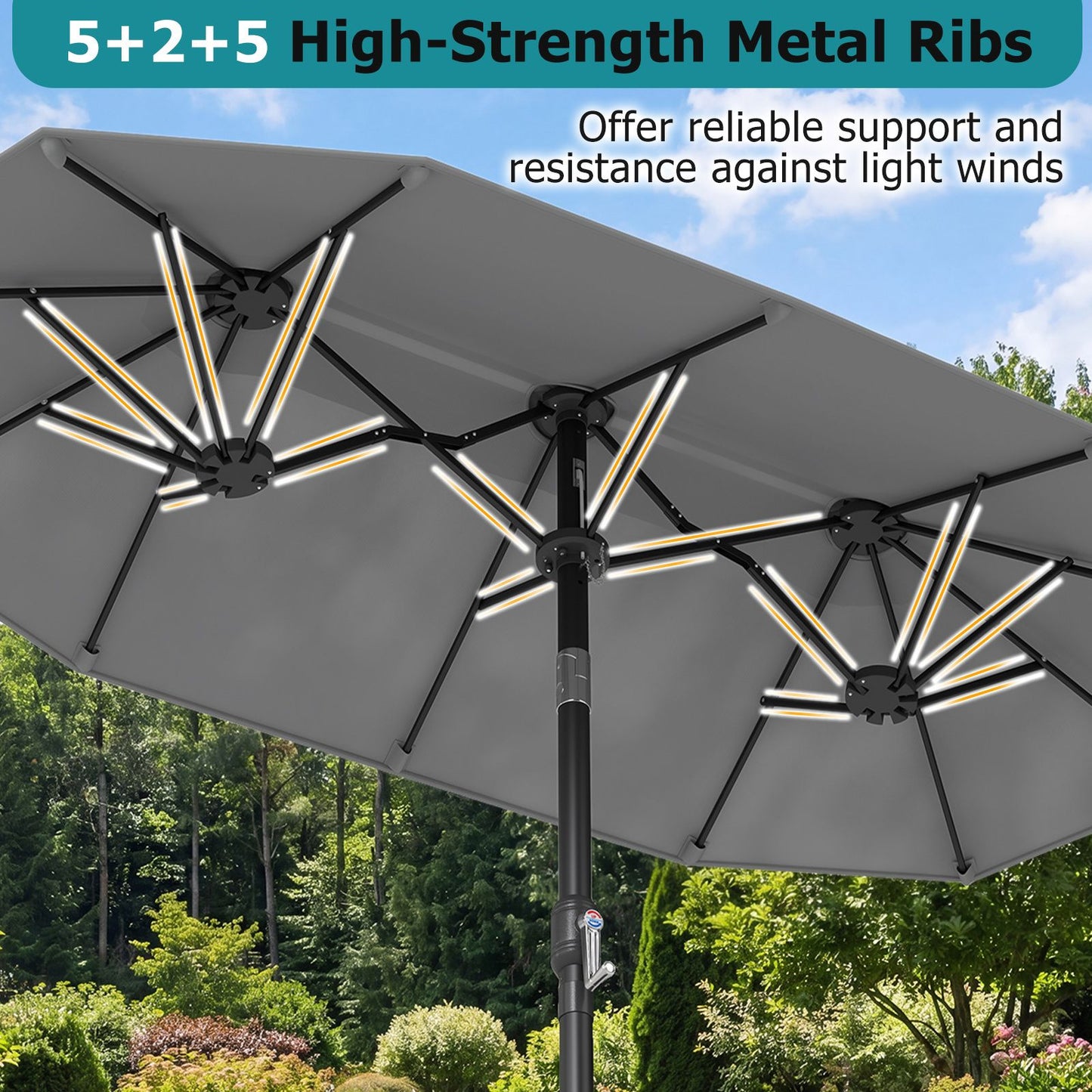 Parasol double Coast 300 x 160 cm - Rectangulaire - Inclinable - Gris