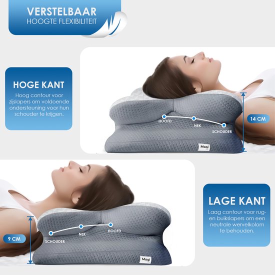 Maqi Living® Oreiller en mousse à mémoire de forme pour les douleurs cervicales – Oreiller orthopédique et ergonomique - Convient aux personnes dormant sur le dos, sur le côté ou sur le ventre - Mousse à mémoire de forme - Gris/blanc