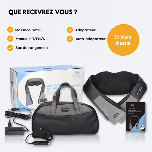 Masseur - Life products - Coussin de Massage Shiatsu - Sans fil Rechargeable - Noir