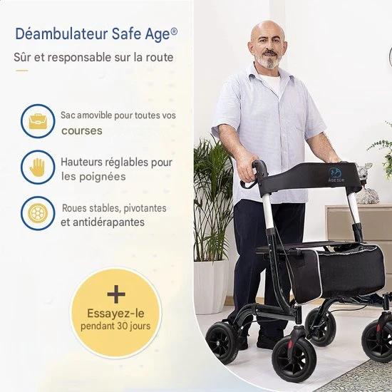 Déambulateur SafeLife - réglable, pliable et avec fonction d'assise - capacité de charge de 137 kg - 70 x 61 x 95 cm - noir