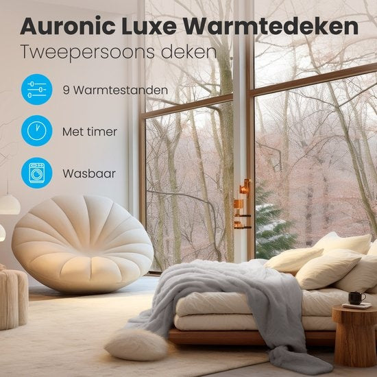 Couverture électrique - Auronic - Couverture chauffante - 9 niveaux de chaleur - 2 personnes - 200x150 - Gris clair