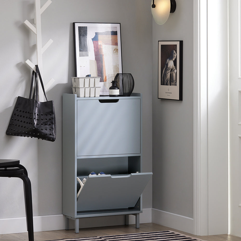 SoBuy FSR151-HG Armoire à chaussures avec 3 volets, buffet à chaussures, étagère à chaussures, boîte à chaussures, armoire de couloir, armoire de rangement pour chaussures