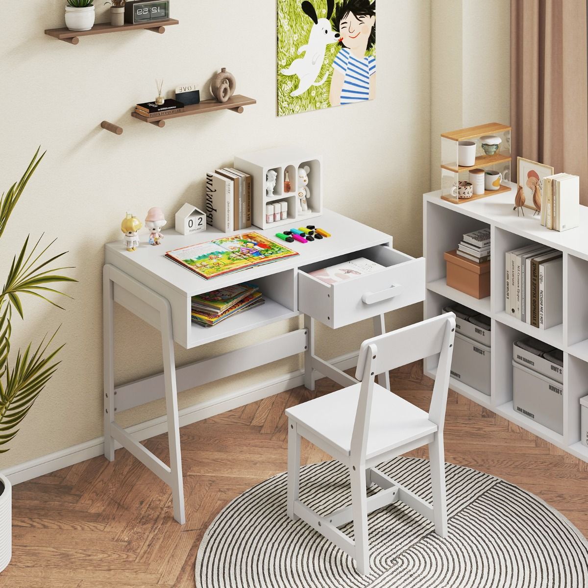 Bureau pour enfant Coast avec chaise - avec tiroir et étagère - conception ergonomique - blanc