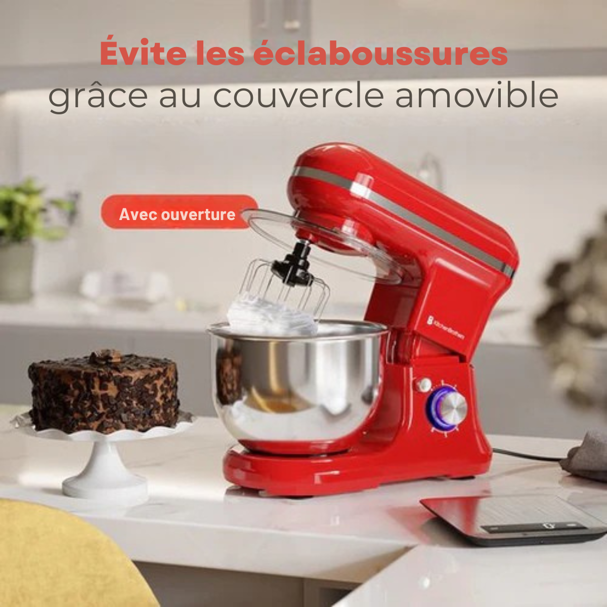 Robot de cuisine - KitchenBrothers -  5L - Mixeur de cuisine - 1200W - Rouge