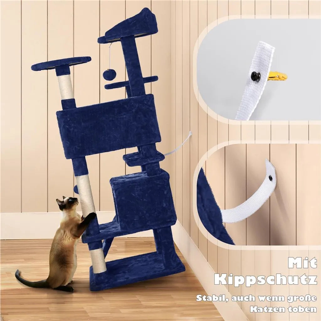 Arbre à chat Yaheetech 49 x 49 x 139 cm - Bleu marine - Arbre à chat avec 3 plateformes et 2 niches