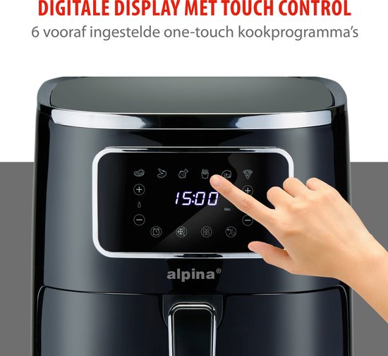 alpina Airfryer 4.5L- Friteuse à air chaud pour 3 à 4 personnes - Friteuse à air avec affichage numérique - Température réglable de 80°C à 200°C - Minuterie jusqu'à 60 minutes - Friteuse à air chaud 1450W