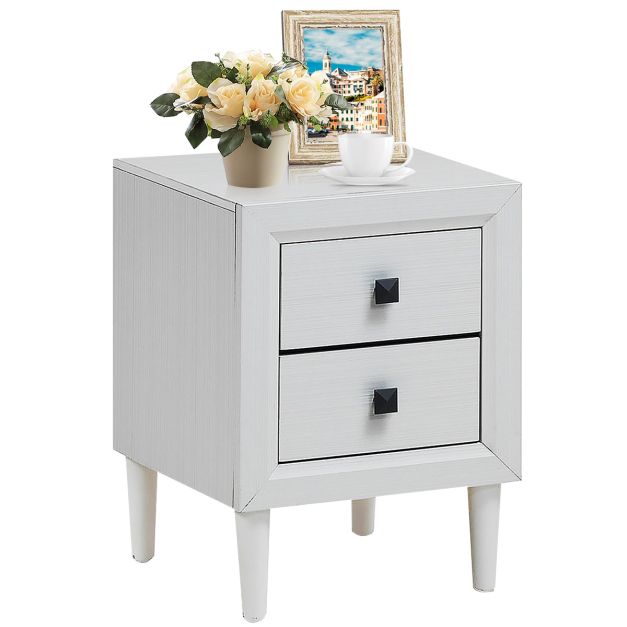 Coast Table de chevet / Table d'appoint 40x40x55 cm - Blanc avec 2 tiroirs et pieds en bois massif