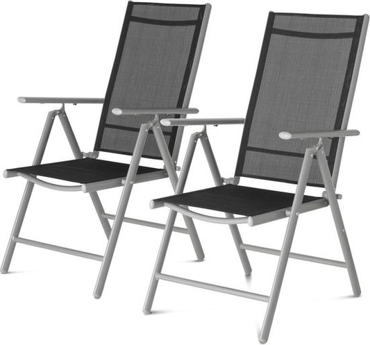 909 Outdoor - Chaises de jardin - Lot de 2 - Dossier réglable - Pliable - Chaises d'assise - Aluminium et Textile - 69 x 56 x 106 cm