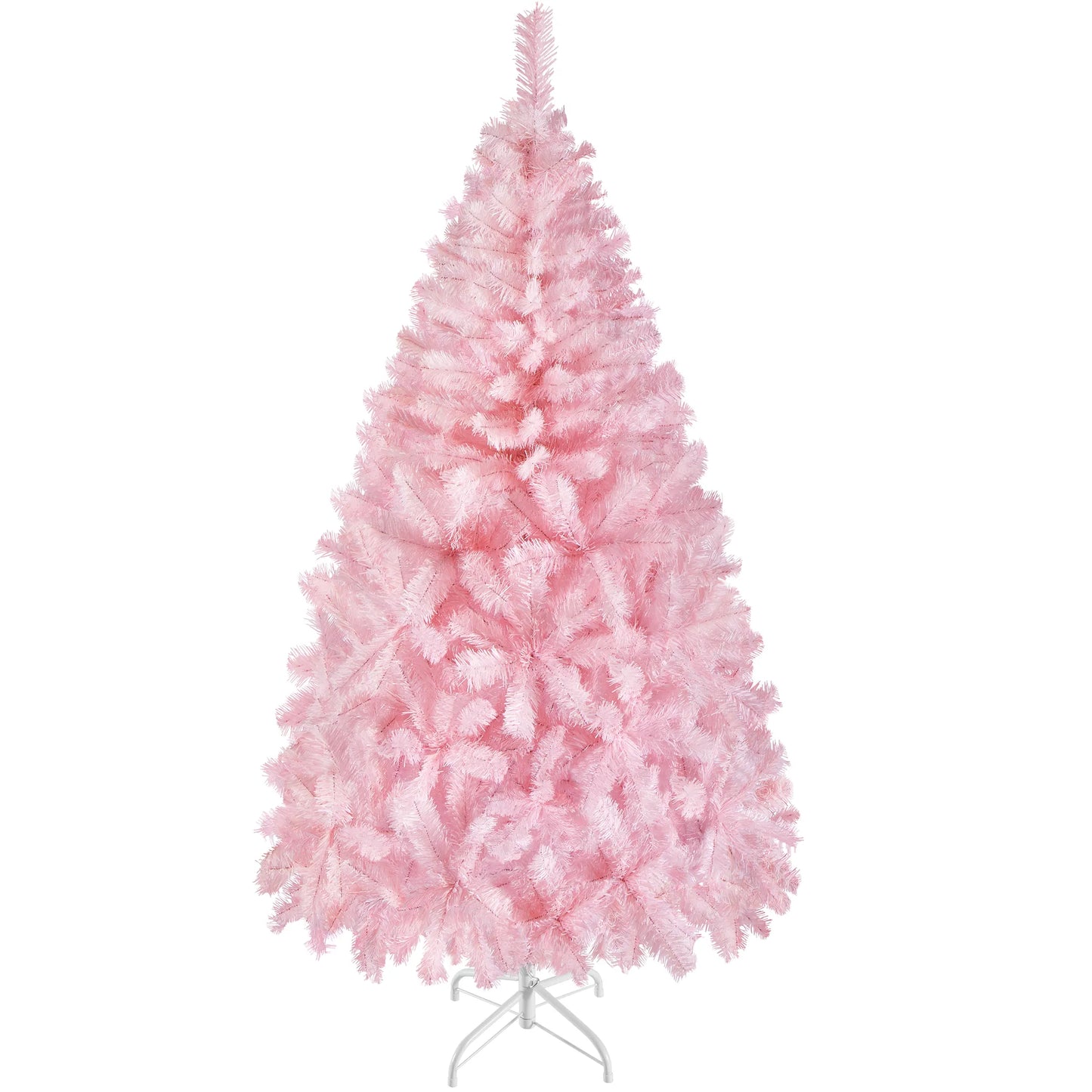 Yaheetech Arbre de Noël artificiel rose - 110 x 110 x 183 cm - avec 598 branches et une base métallique pliable et des capuchons en caoutchouc protecteurs - pour le salon et les vacances - PVC et métal rose