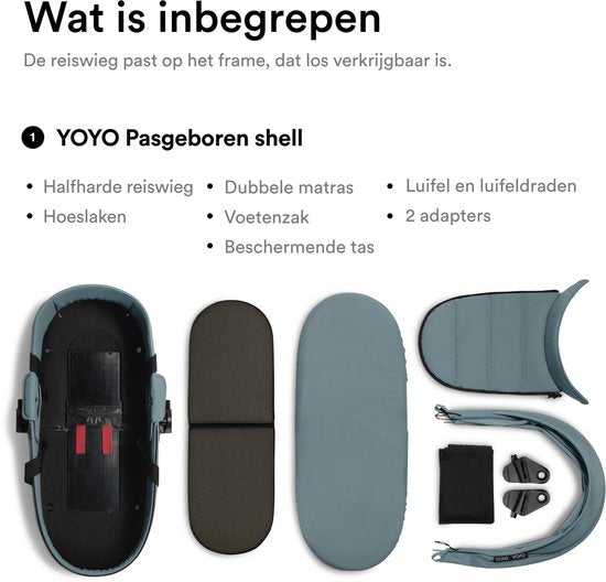 Stokke YOYO Newborn Shell, Aqua - Pour les bébés jusqu'à 6 mois ou 9 kg - Comprend une coque semi-rigide, un matelas double et une chancelière - Compatible avec le châssis YOYO (vendu séparément)