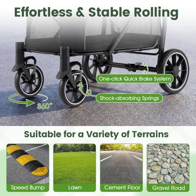 Coast Dog Buggy - Pneus Terrain - 96 x 71 x 102,5 cm - Pliable - Entrée - Compartiment de rangement - Noir