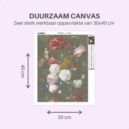 Rubye® Peinture au diamant adultes - Peinture au diamant enfants - Peinture au diamant paquet complet - Fleurs dans un vase - 30x40cm
