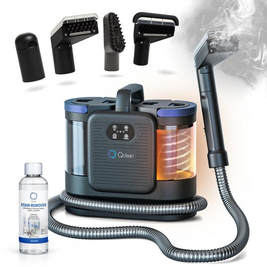 Nettoyeur de tapis Qclean® - Nettoyeur de taches et nettoyeur à vapeur 4-en-1 - Vapeur à 105 °C - Nettoyeur de canapés - Autonettoyant - Produit nettoyant inclus