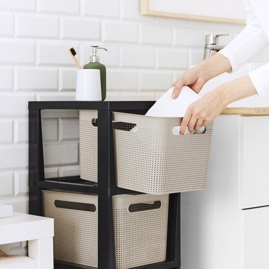 Rotho Tower Brisen - commode design 3 x 16 L avec roulettes - Cappuccino