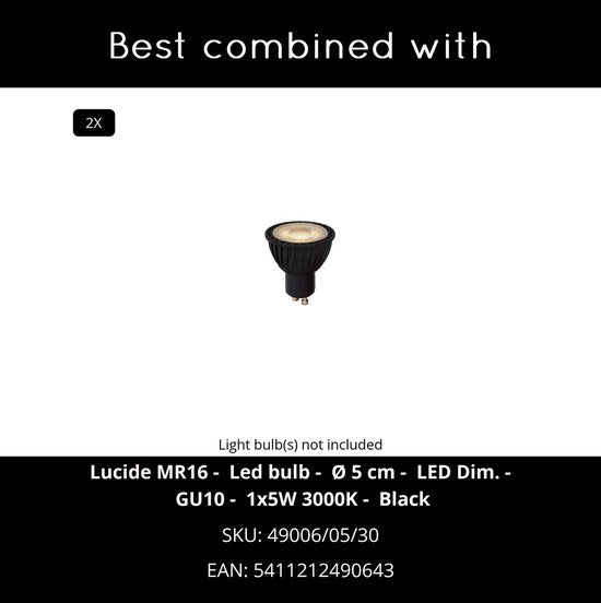 Lucide ZARO - Spot mural / Applique murale intérieur/extérieur - 2xGU10 - IP65 - Noir