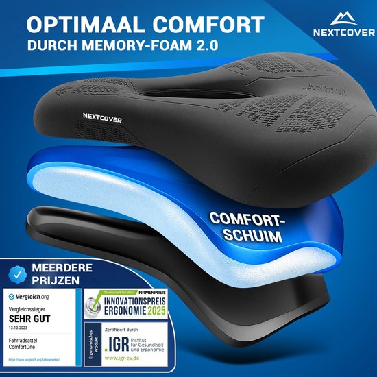 NEXTCOVER® Bicycle Saddle Trekking with Memory Foam 3.0 - The original - Ergonomic Bike Saddle Women's or Bike Saddle Men's with Memory Foam 3.0 for maximum Riding Comfort - Bike Saddle comfortably soft