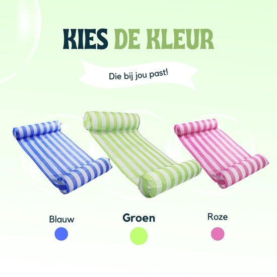 Travelly - Luxe Waterhangmat - Hangmat - Luchtbed - Luchtmatras Zwembad - Waterspeelgoed - Water hangmat - Groen