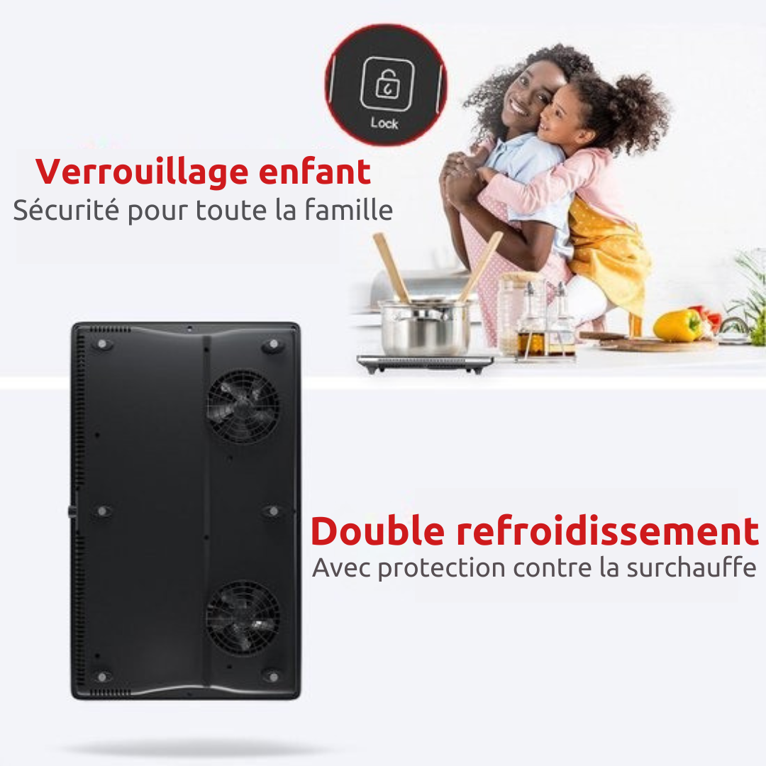 Plaque induction - KitchenBrothers - Table de cuisson transportable - 2 brûleurs - pose libre - 1500W + 2000W - acier inoxydable