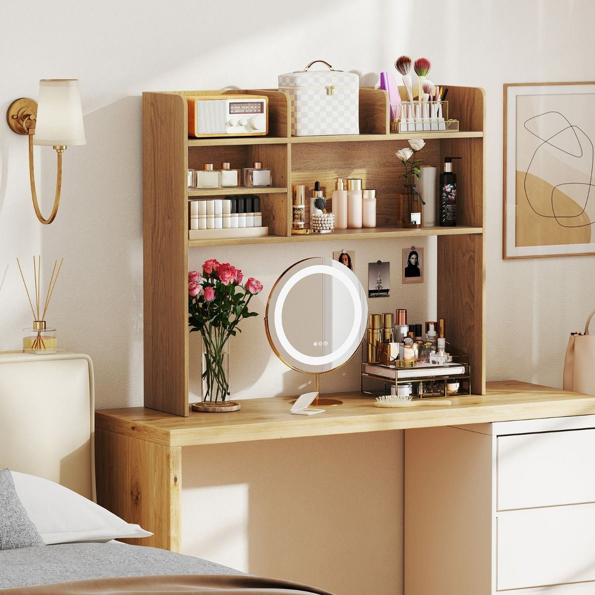 coast - Meuble de rangement pour bureau - 94 × 24 × 85 cm - Nature - Organisateur de bureau avec 6 étagères et espace pour moniteur