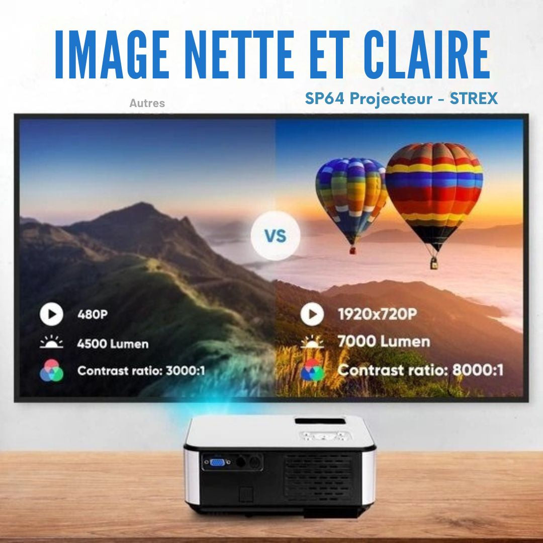 Vidéo-projecteur Strex - WiFi - 7000 lumens - 22 x 16 x 8,7 cm - Noir