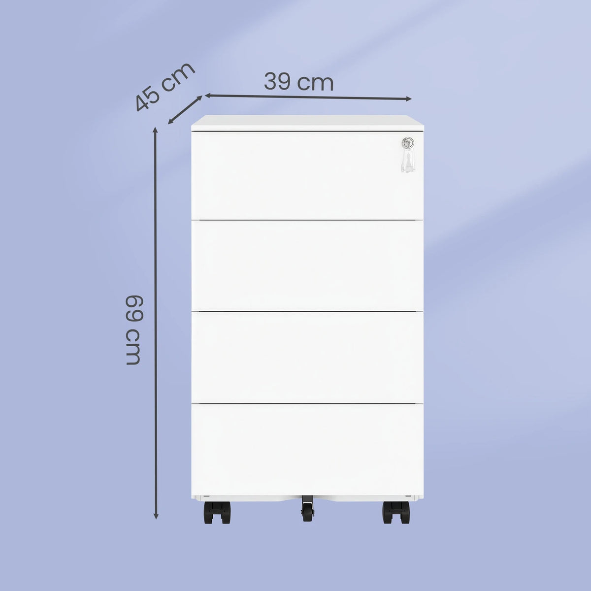 JOYFURNOS Armoire d'archivage mobile blanc nuage, 4 tiroirs, verrouillable, 39 x 45 x 69,3 cm