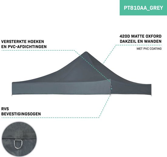 VONROC Bâche de toit - Pour tente de réception Premium PT501XX - Imperméable - Protection UV 50+ - Gris