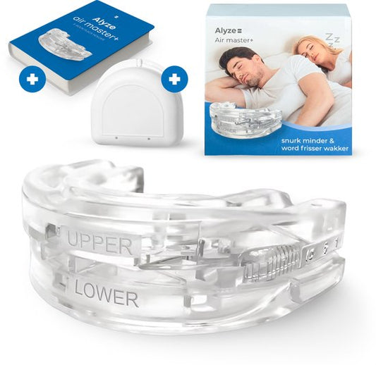 Attelle anti-ronflement - PRO+ - Boîte et livre inclus - Réglable - Pour une bonne nuit de sommeil - Mors de dents - Mors de dents - Transparent sans BPA - Alyze