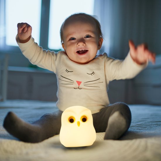 Vulpes Goods® Veilleuse pour enfants - 8 couleurs de LED et blanc - Veilleuse pour chambre de bébé - Hibou - Rechargeable par USB - Variateur - Minuterie - Sans fil - Adapté aux enfants