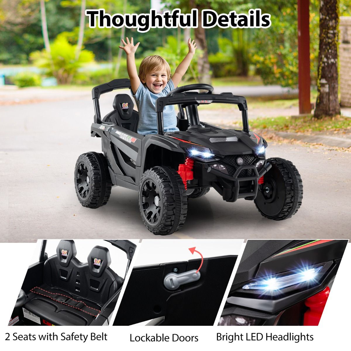 Voiture électrique pour enfants Coast - batterie 12 V - télécommande - UTV noir - à partir de 3 ans