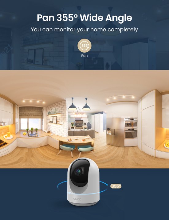 GNCC P1 : babyphone Wi-Fi avec caméra - Avec application - 1080p - Audio bidirectionnel - Vision nocturne infrarouge puissante - Détection de mouvement - Sirène - Blanc