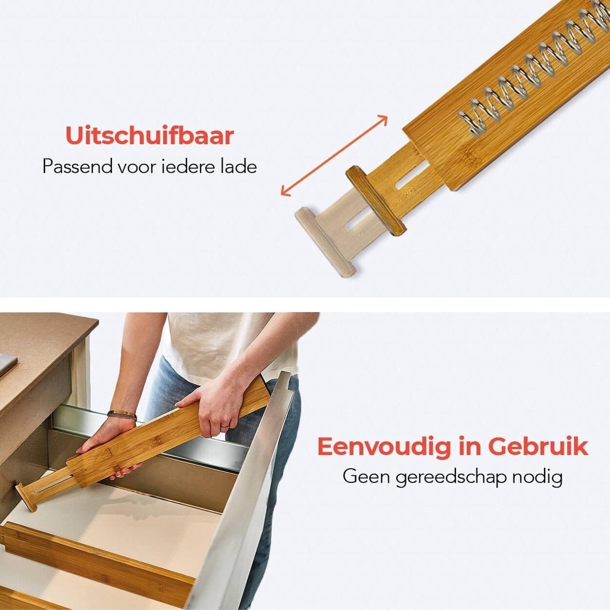 KitchenBrothers Séparateur de tiroirs - Organisateur de tiroirs - coulissant - réglable - 4 pièces - Bambou